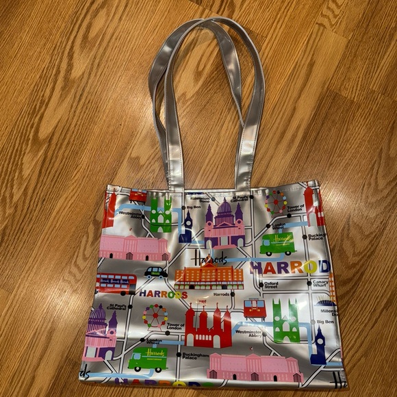 Harrods Silver Metallic Shopping Tote Bag - Picture 1 of 9